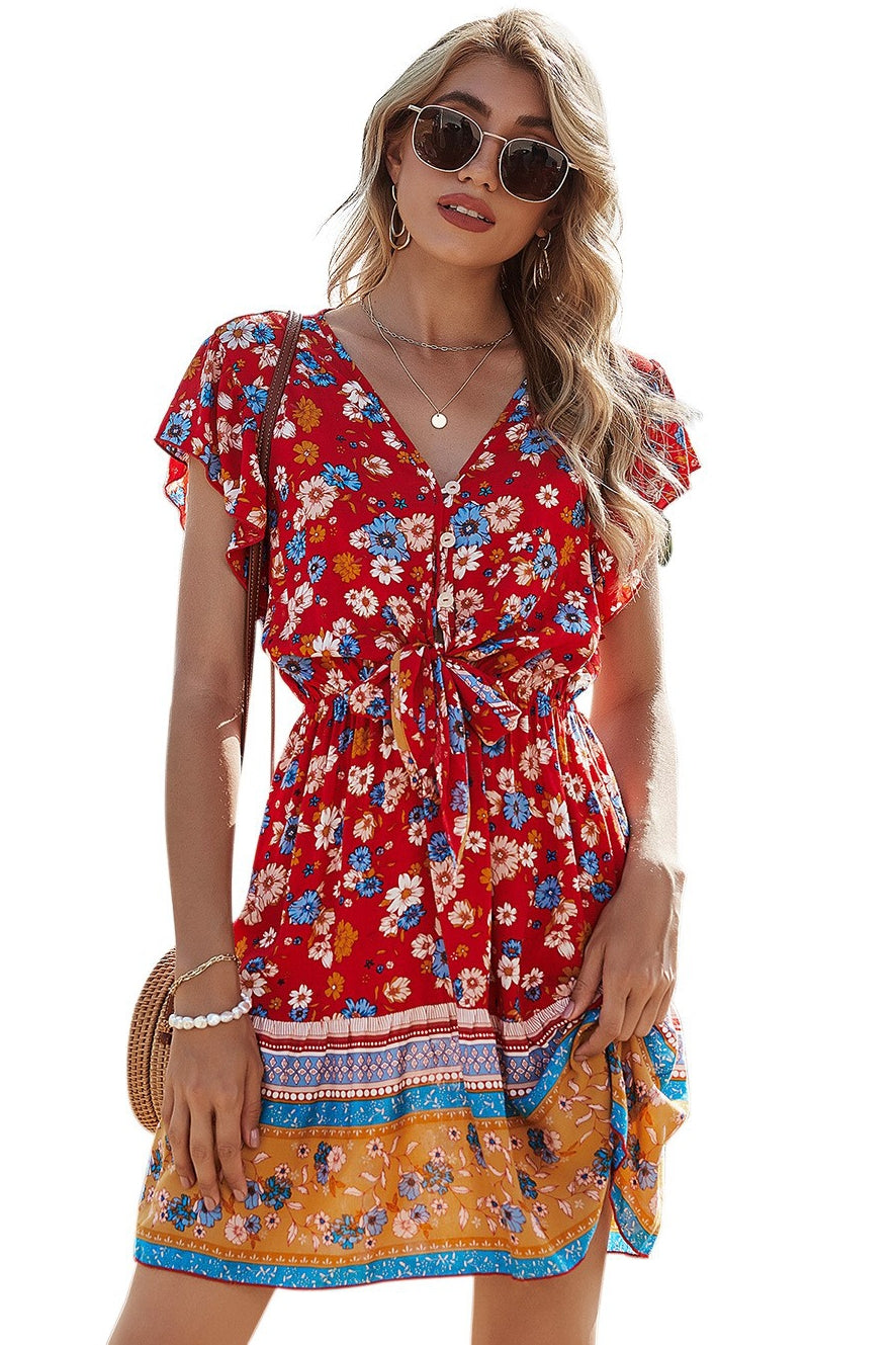 Women's V-Neck Print Dress