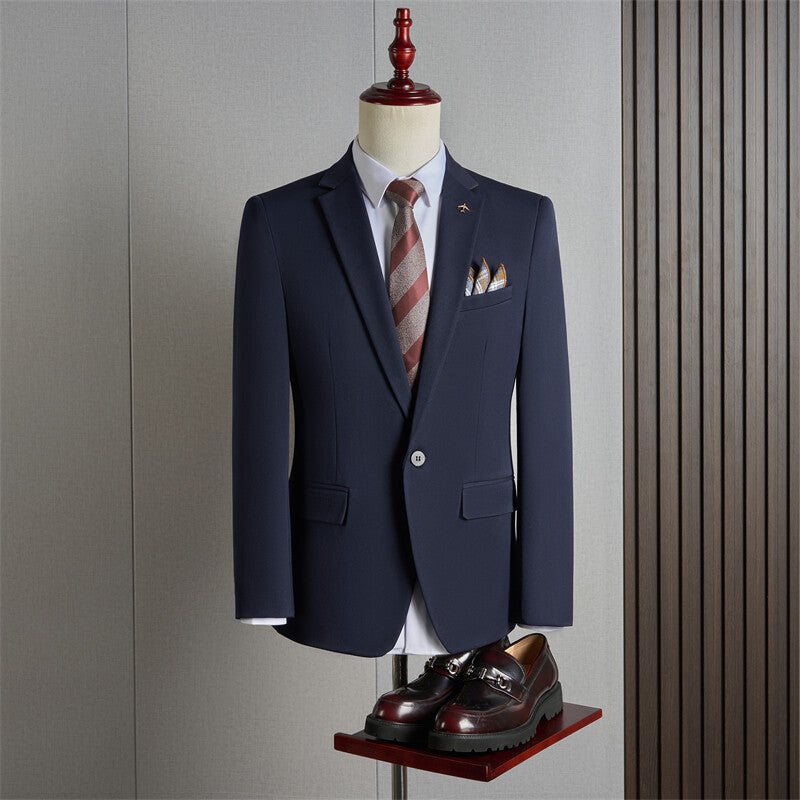 Men's Slim Fit Three-Piece Suit – Wrinkle-Resistant Poly Blend Navy Blue Single Suit M