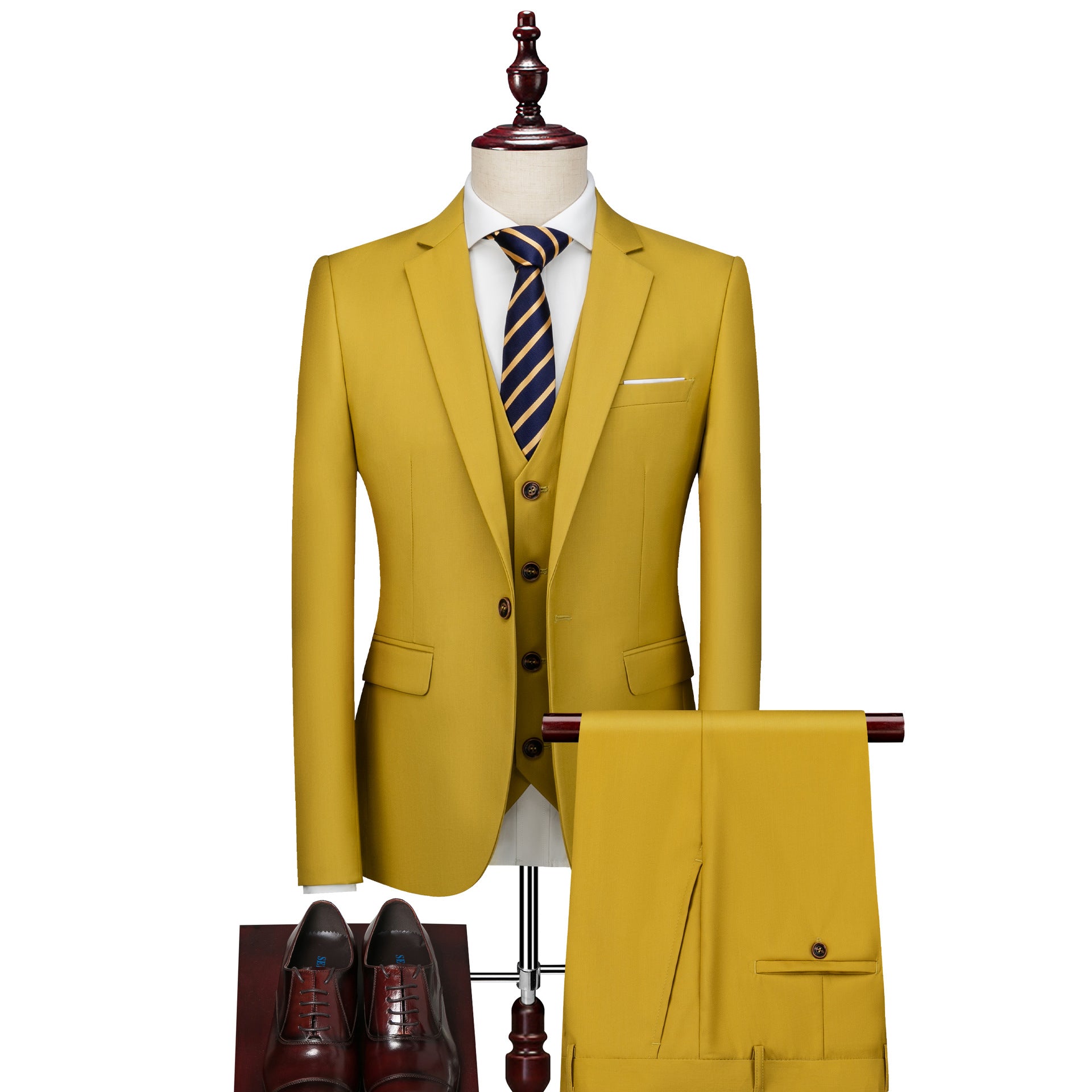 Men's Business Casual Three-Piece Suit – 24 Colors, Spring/Autumn Grass yellow 175-L
