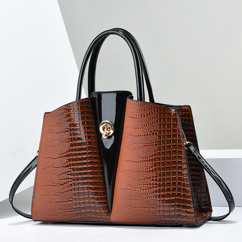 Women's Crocodile Pattern PU Tote with Lock Detail
