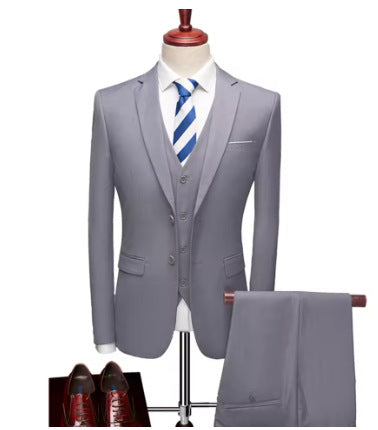 Men's Slim Fit Three-Piece Suit – 13 Colors, Extended Sizes Light gray US Size M Asian XXL