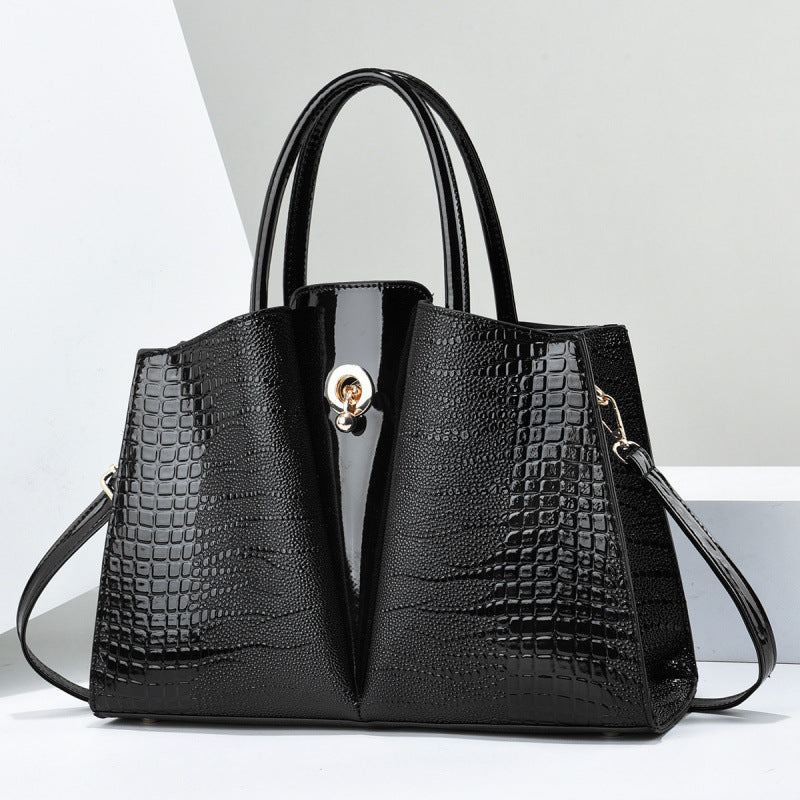 Women's Crocodile Pattern PU Tote with Lock Detail