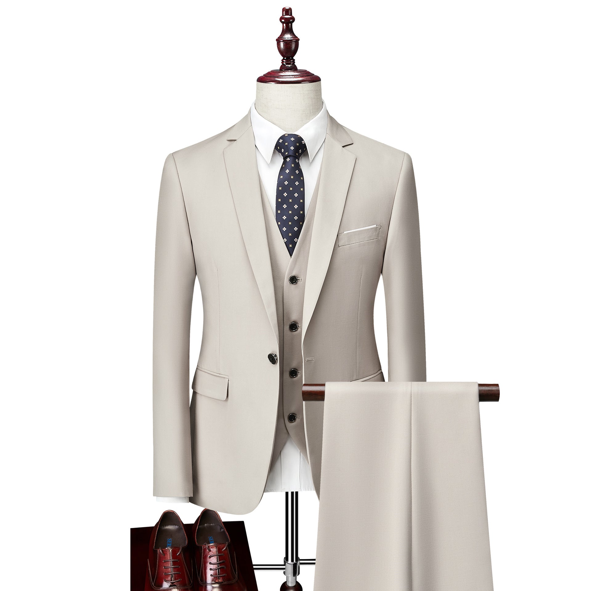 Men's Business Casual Three-Piece Suit – 24 Colors, Spring/Autumn Apricot 185-XXL