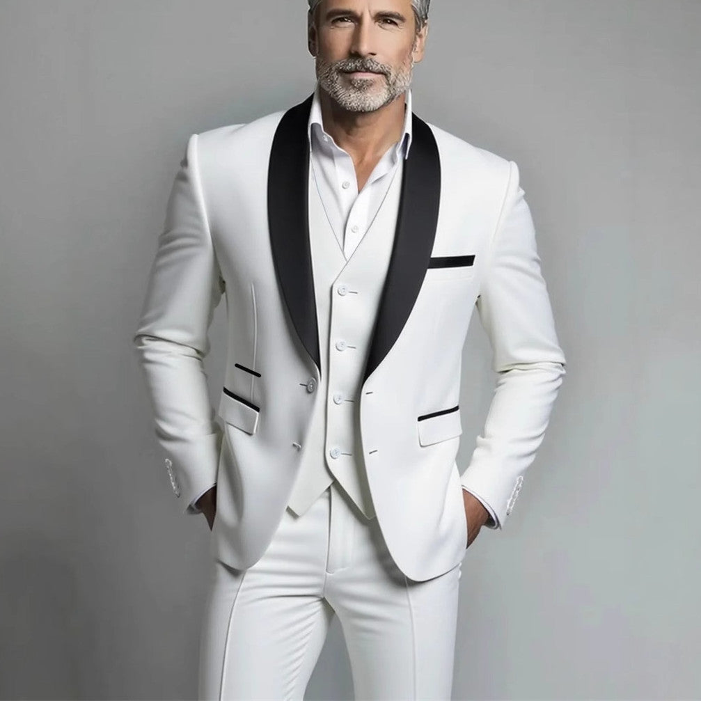 Men's Slim Fit Three-Piece Casual Suit – One-Button, 13 Colors White US Size S Asian XL