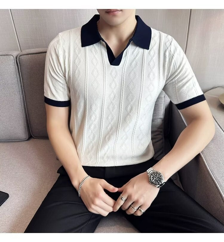 Men's Jacquard Lapel Polo | Contrast Color Slim Fit