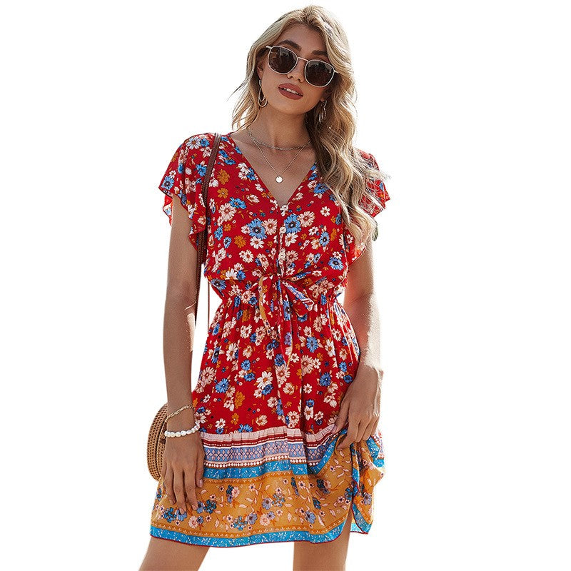 Women's V-Neck Print Dress