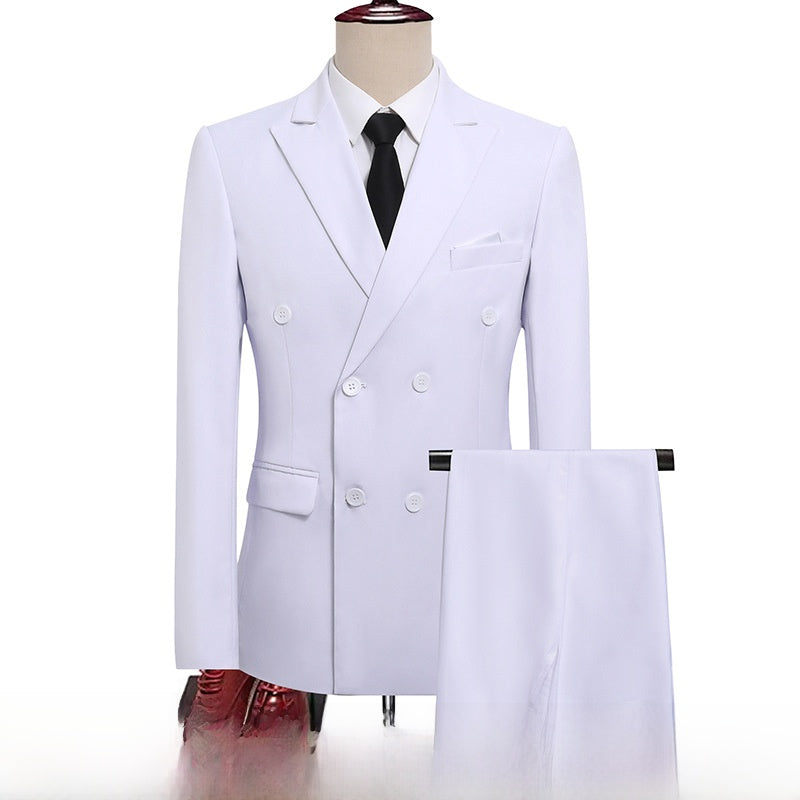 Men's Double-Breasted Slim Fit Suit – Peaked Lapel White top pants 5xl recommended for 90-105kg wear