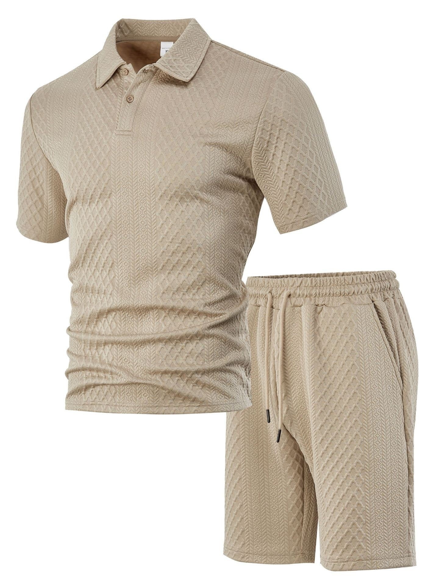 Men's Jacquard Polo Shorts Set Khaki XL