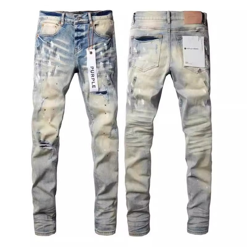 Men's PU Leather Denim Pants | Embroidered Slim Fit SW-K09 L 30?31