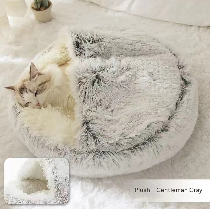 2-in-1 Round Plush Pet Bed - Warm Winter House for Dogs & Cats