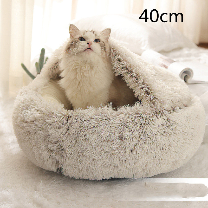 2-in-1 Round Plush Pet Bed - Warm Winter House for Dogs & Cats