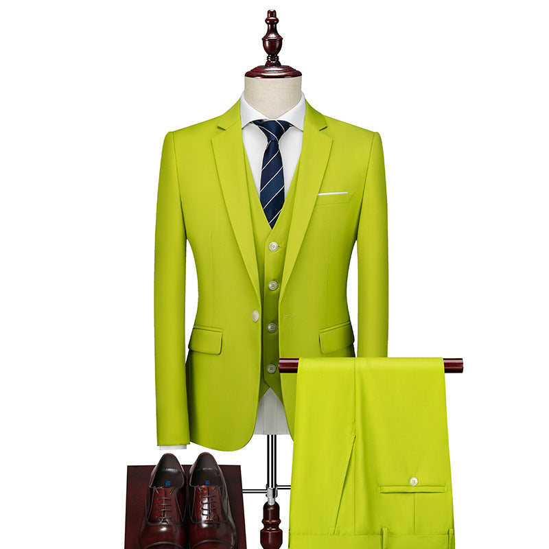 Men's Business Casual Three-Piece Suit – 24 Colors, Spring/Autumn Grass Green 170-M