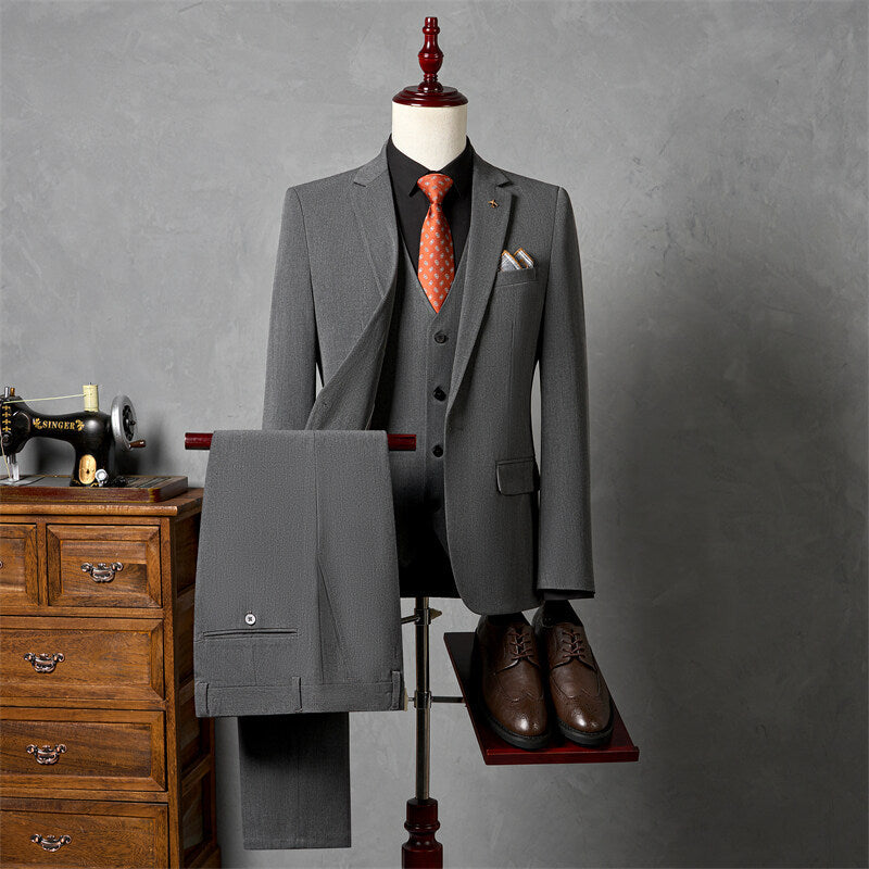 Men's Slim Fit Three-Piece Suit – Wrinkle-Resistant Poly Blend