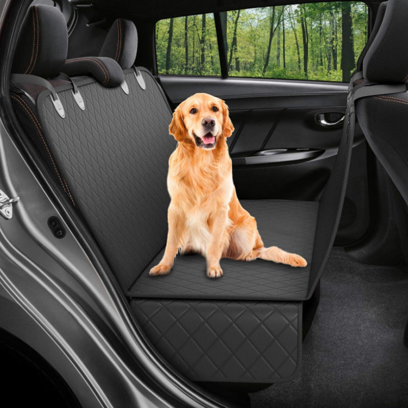 Dog Car Seat Cover - Hammock Style Protector with Mesh Window & Storage