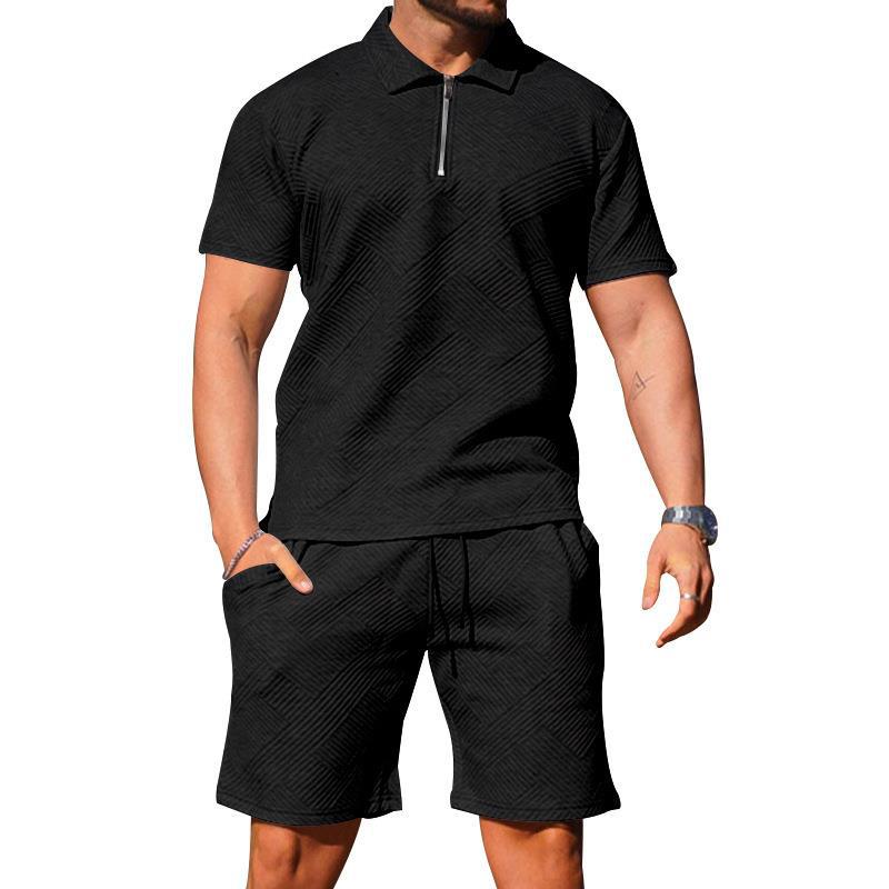 Men's Textured Polo Shirt & Shorts Set