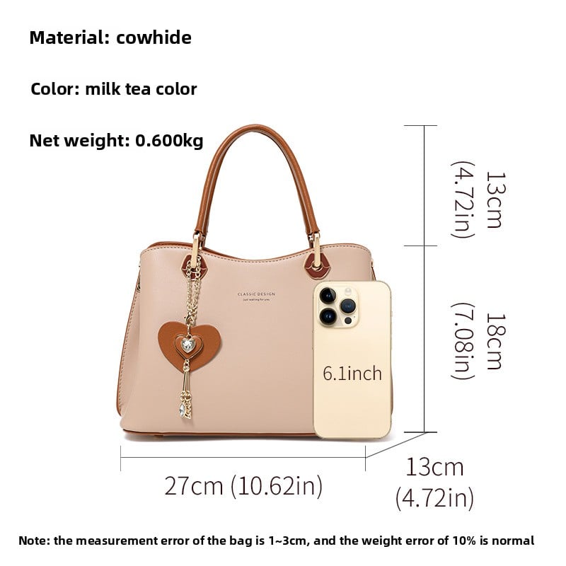Genuine Leather Crossbody Bag – Milk Tea, Medium