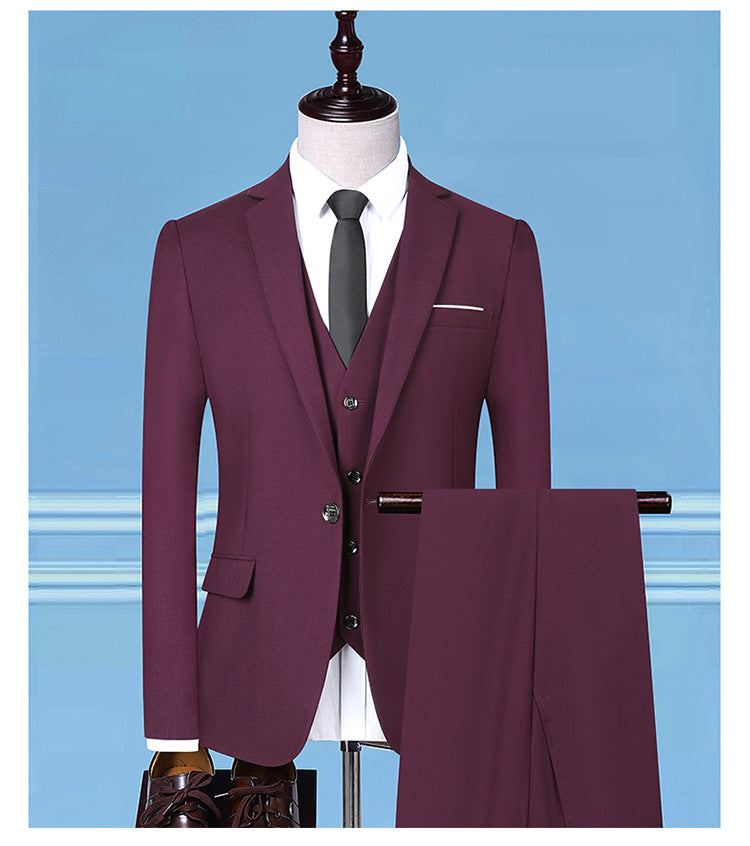 Men's Business Casual Three-Piece Suit – 24 Colors, Spring/Autumn Purple red 185-XXL