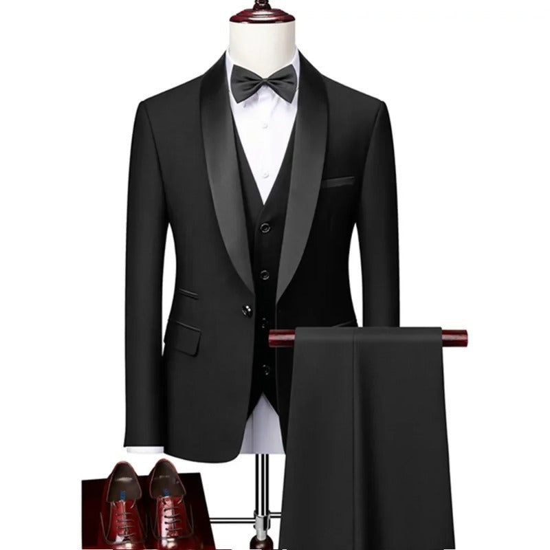 Men's Slim Fit Three-Piece Casual Suit – One-Button, 13 Colors Black US Size L Asian XXXL