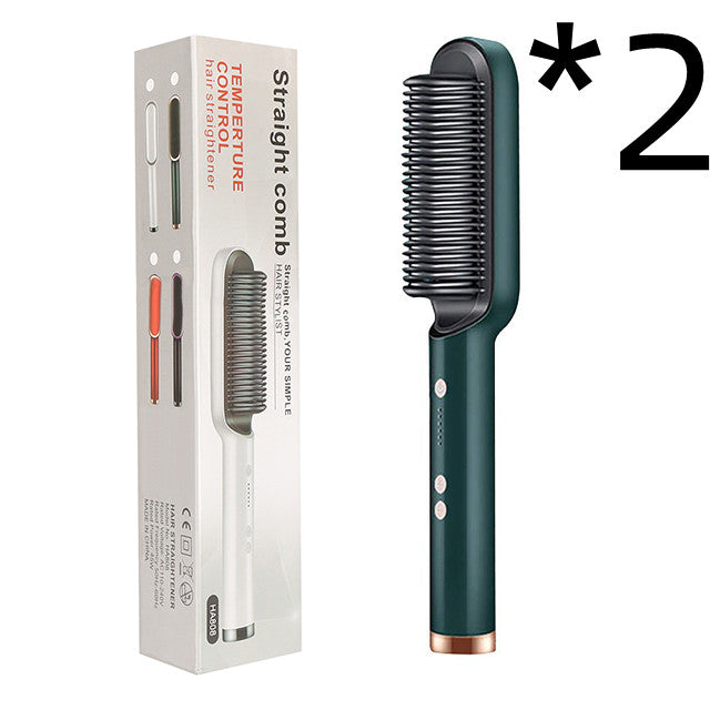2-in-1 Hair Straightener & Curling Brush - Negative Ion Hot Comb