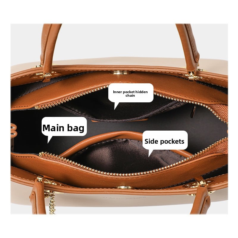 Genuine Leather Crossbody Bag – Milk Tea, Medium