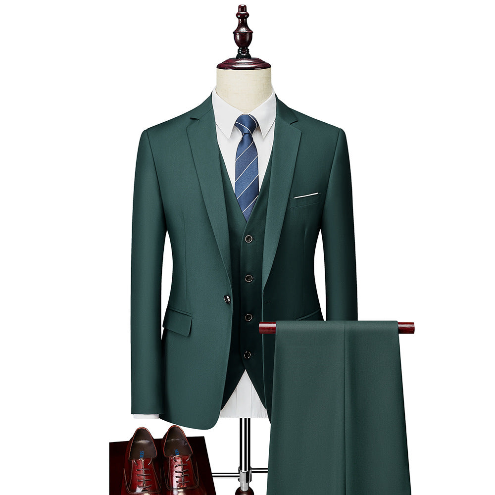 Men's Formal Three-Piece Suit – 20 Colors, Four-Season Army Green 185-XXL
