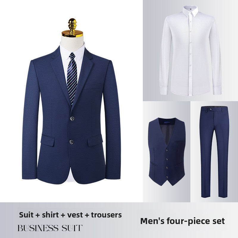 Men's Slim Fit Serge Two-Button Suit Mens sapphire blue suit+trousers+shirt+vest 5XL.
