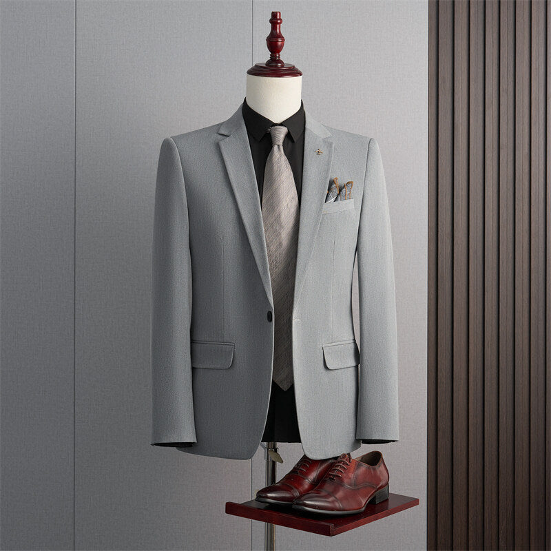 Men's Slim Fit Three-Piece Suit – Wrinkle-Resistant Poly Blend Light Gray Single Suit 3XL