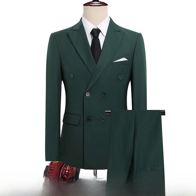 Men's Double-Breasted Slim Fit Suit – Peaked Lapel Dark green top pants 5xl recommended for 90-105kg wear