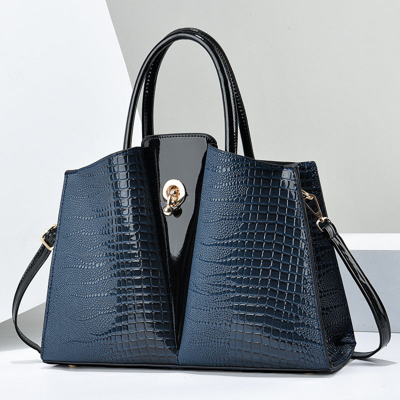 Women's Crocodile Pattern PU Tote with Lock Detail