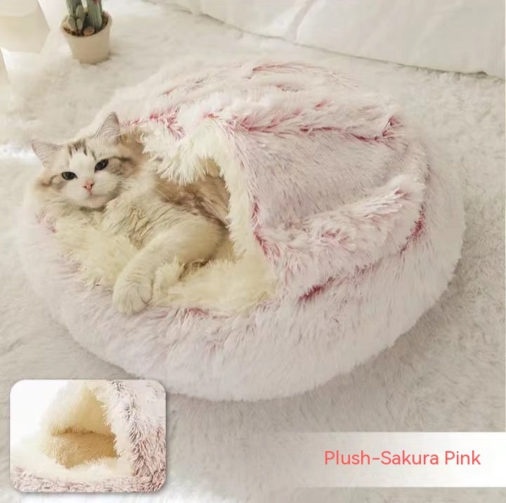 2-in-1 Round Plush Pet Bed - Warm Winter House for Dogs & Cats