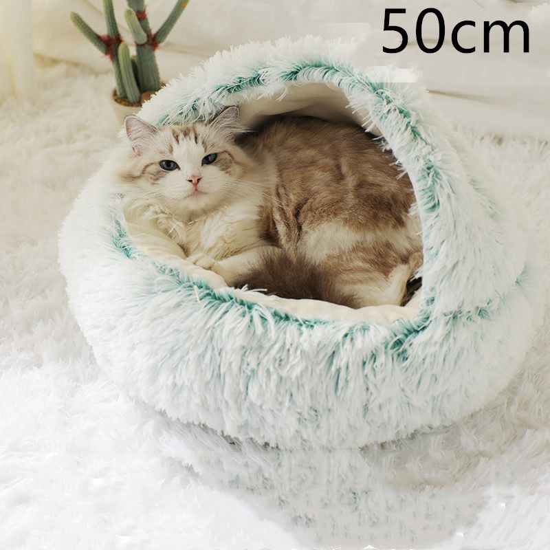 2-in-1 Round Plush Pet Bed - Warm Winter House for Dogs & Cats