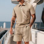 Men's Jacquard Polo & Shorts Set – Textured Luxury Casual | Fredlox Direct