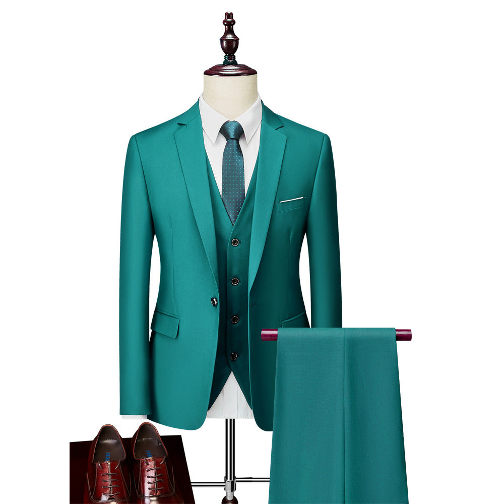 Men's Business Casual Three-Piece Suit – 24 Colors, Spring/Autumn Light green 180-XL