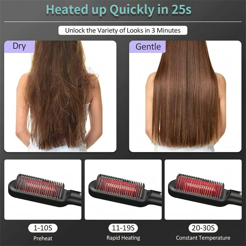 2-in-1 Hair Straightener & Curling Brush - Negative Ion Hot Comb