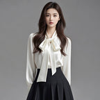 Women's Satin Bow Blouse | 7 Colors White S