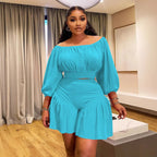 Plus-Size Off-Shoulder Pleated Two-Piece Set | 8 Colors