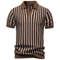 Men's Striped Notched Collar Polo – Viscose Blend Khaki S