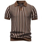 Men's Striped Notched Collar Polo – Viscose Blend Khaki S
