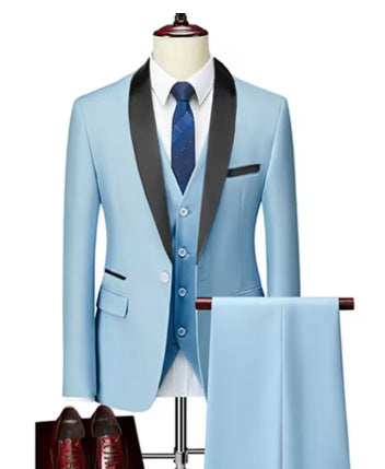 Men's Slim Fit Three-Piece Casual Suit – One-Button, 13 Colors Sky blue US Size XXS Asian M