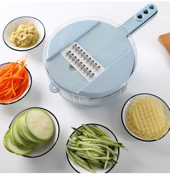 8-in-1 Mandoline Slicer - Multi-Function Vegetable Cutter with Grater, Peeler & Strainer