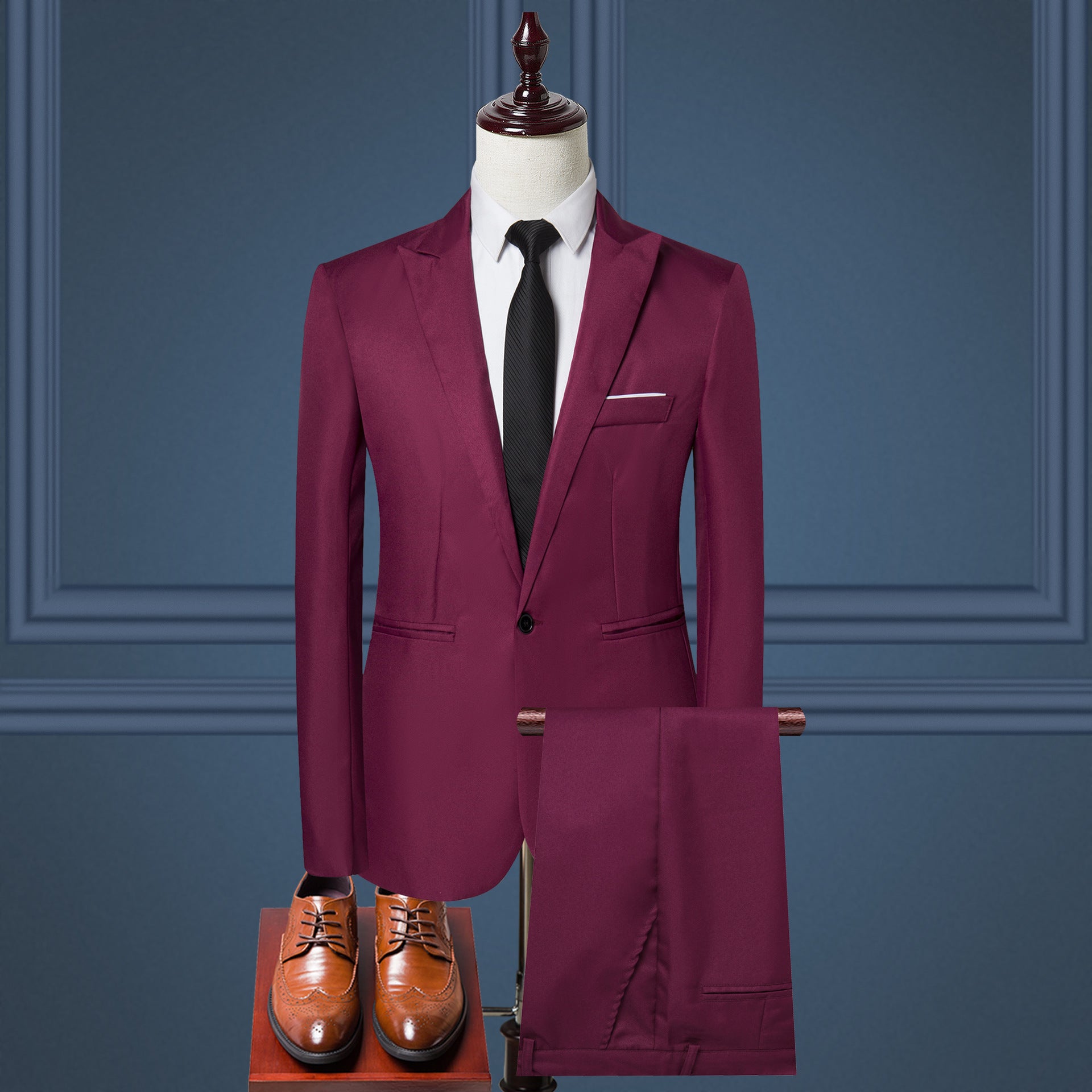 Men's Korean-Style Business Casual Suit – One-Button, 8 Colors wine red XXXL