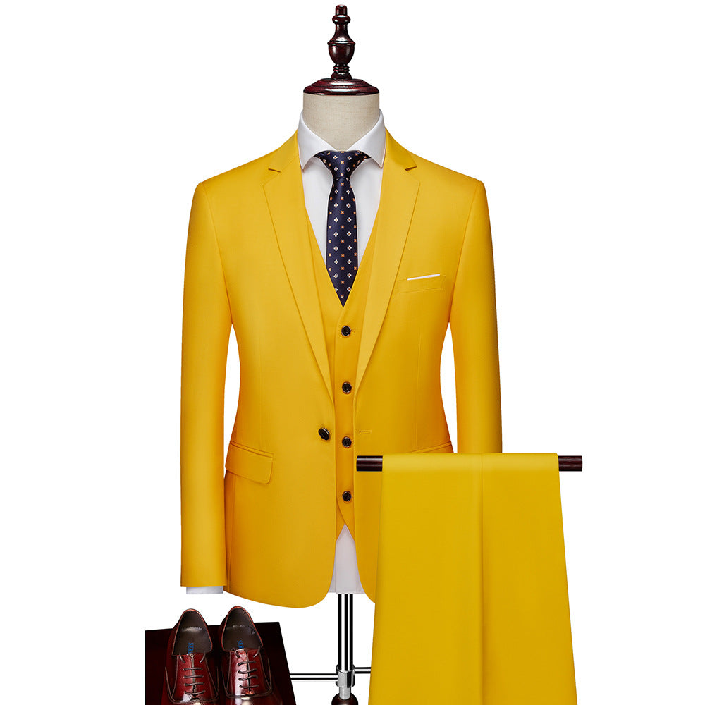 Men's Formal Three-Piece Suit – 20 Colors, Four-Season Yellow 195-4XL