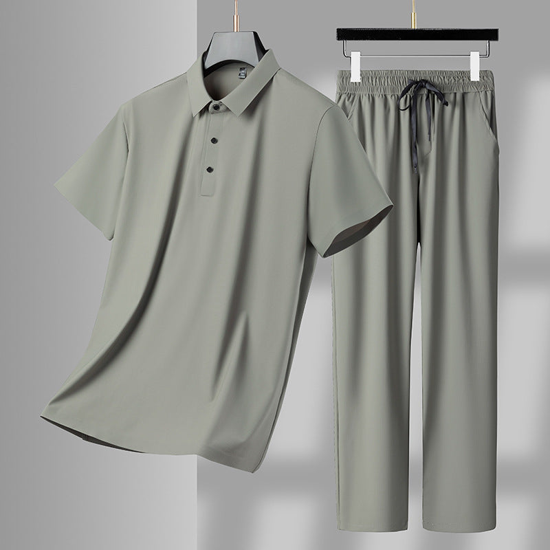 Men's Ice Silk Polo & Trousers Set – Stretch Comfort