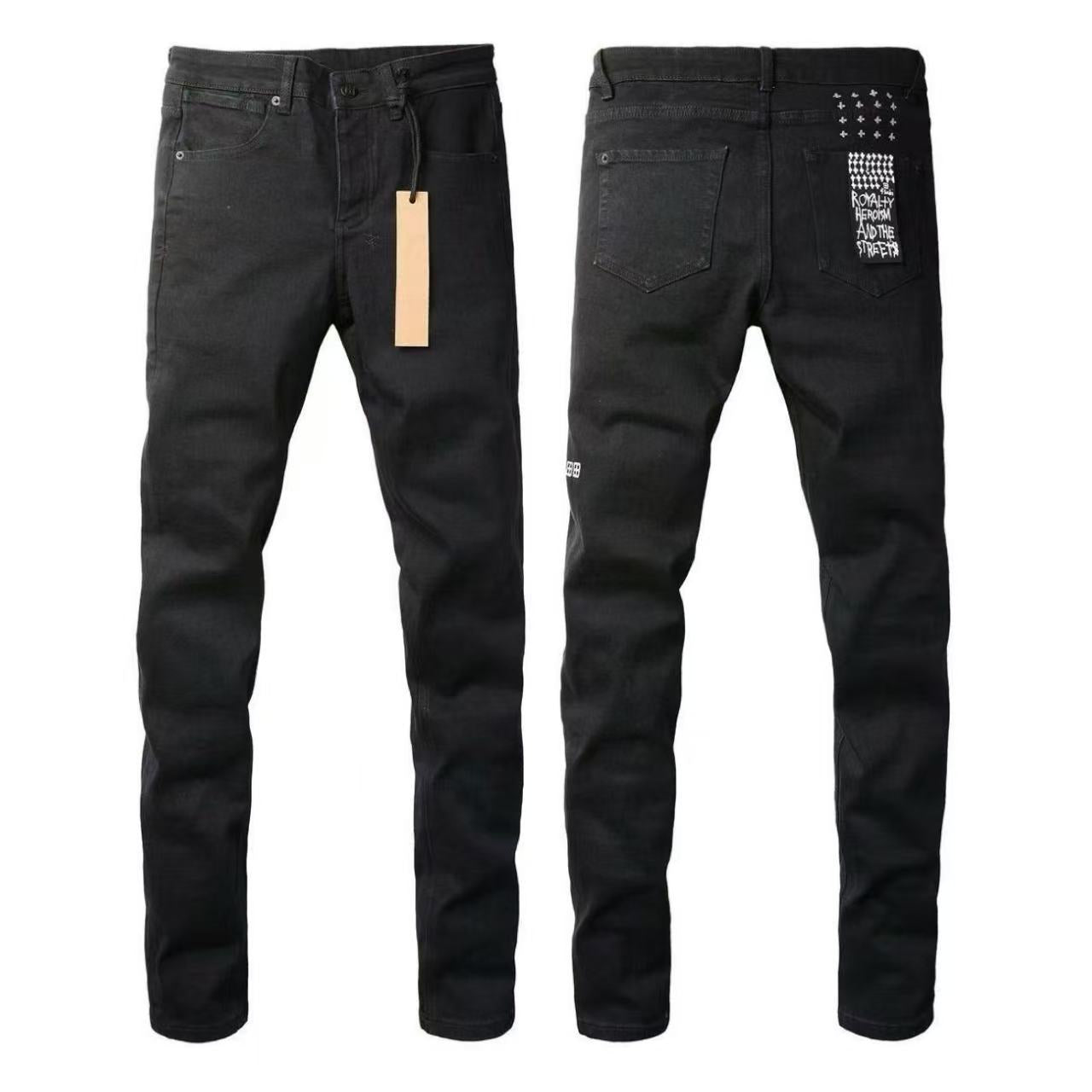 Men's PU Leather Denim Pants | Embroidered Slim Fit