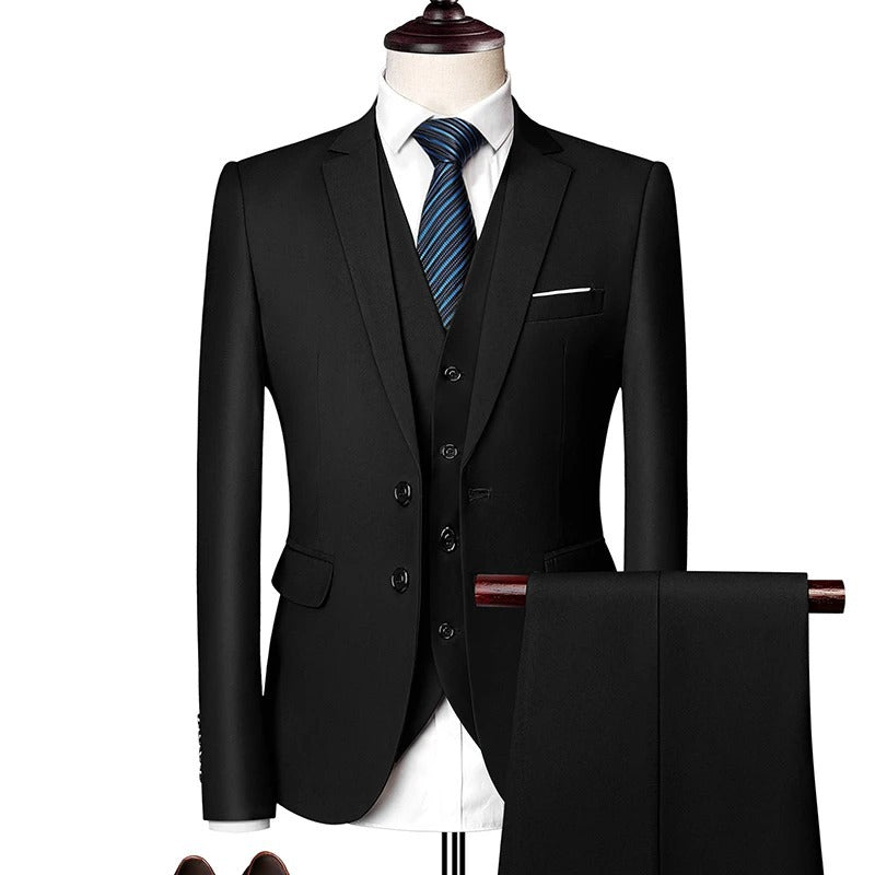 Men's Slim Fit Three-Piece Suit – 13 Colors, Extended Sizes