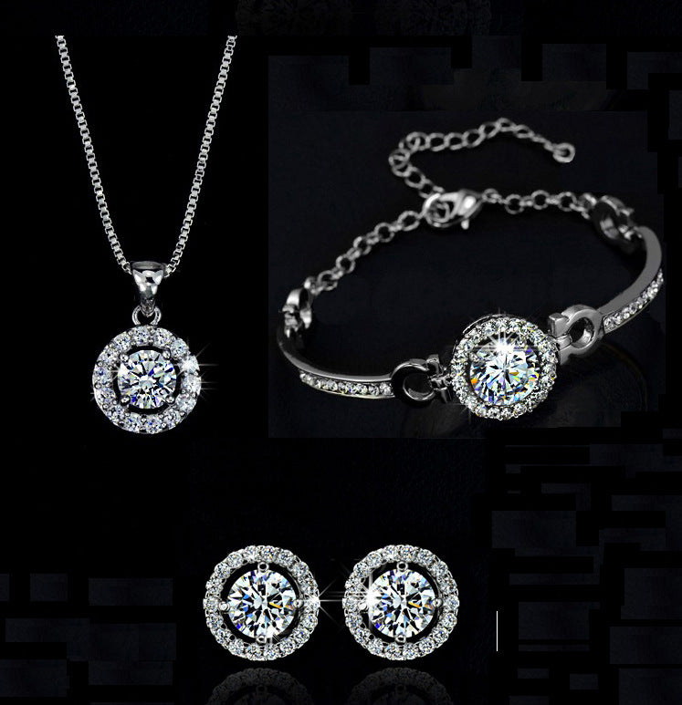Silver Jewelry Set - Necklace Earrings Bracelet Ring 4-Piece