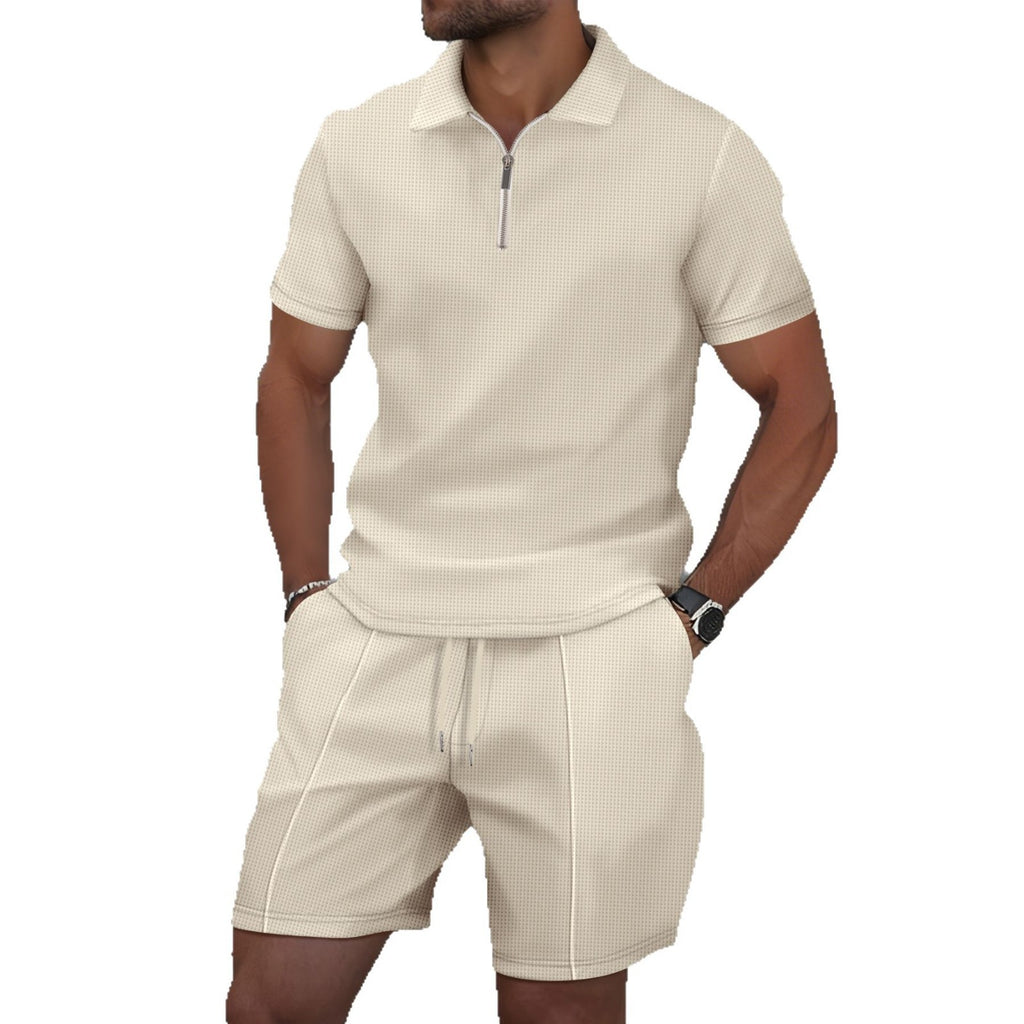 Mens Waffle Lapel T-Shirt and Shorts
