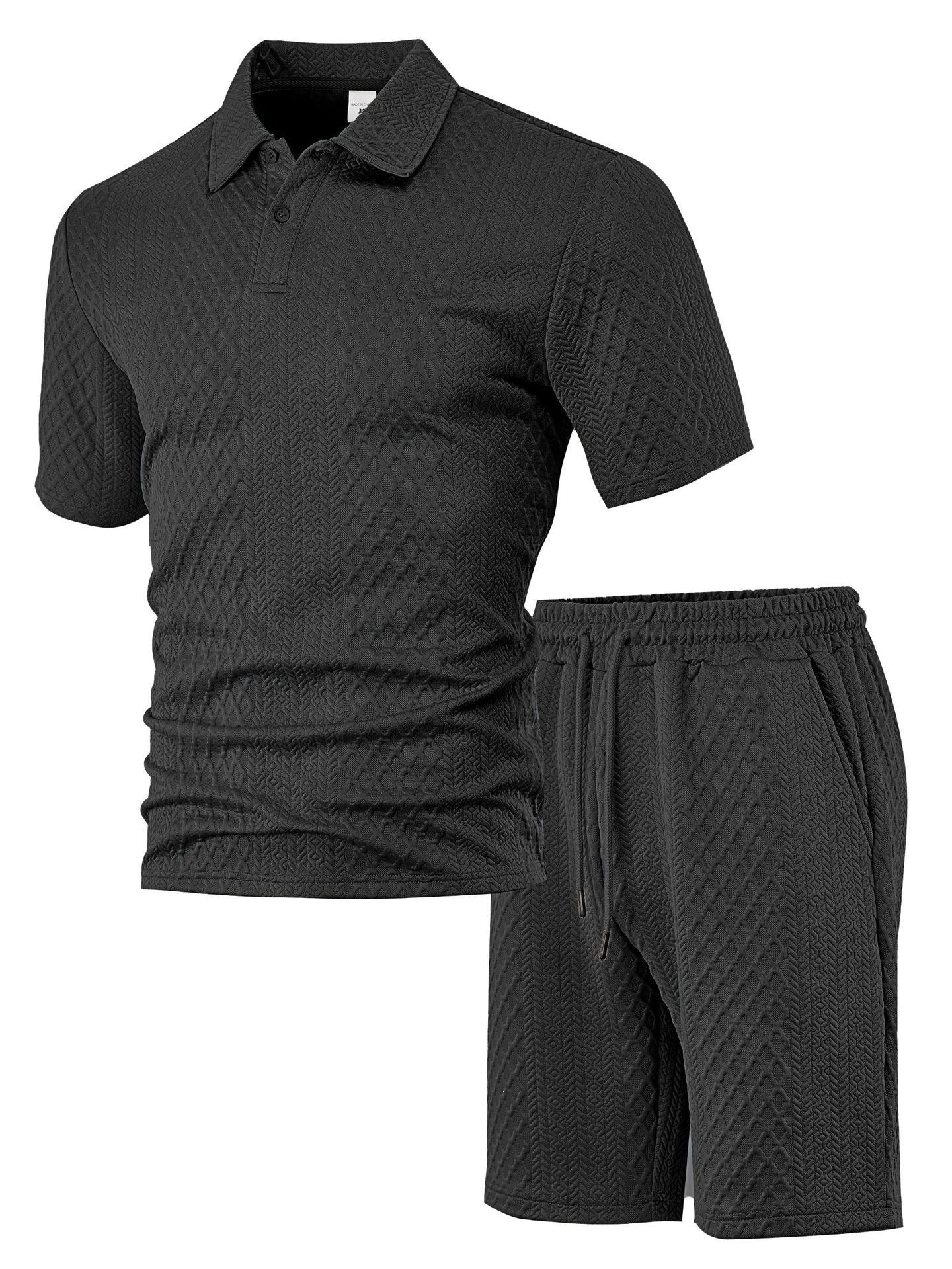 Men's Jacquard Polo Shorts Set Black M
