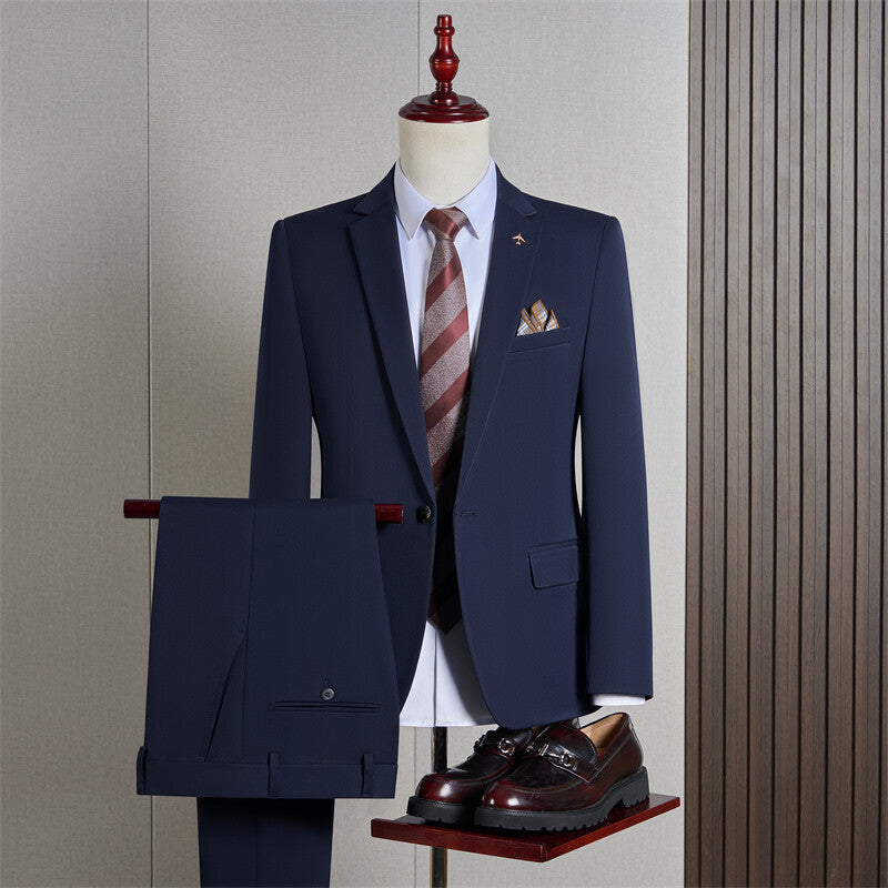 Men's Slim Fit Three-Piece Suit – Wrinkle-Resistant Poly Blend Navy Blue Suit + Trousers XL