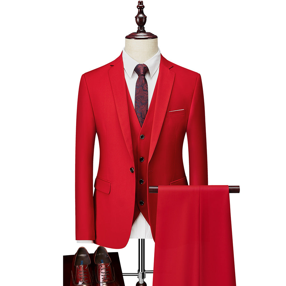 Men's Formal Three-Piece Suit – 20 Colors, Four-Season Red 185-XXL